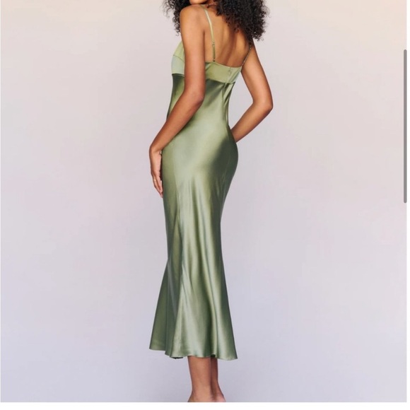 Reformation Kailyn Silk Dress Midi Artichoke Green XL - Picture 2 of 10